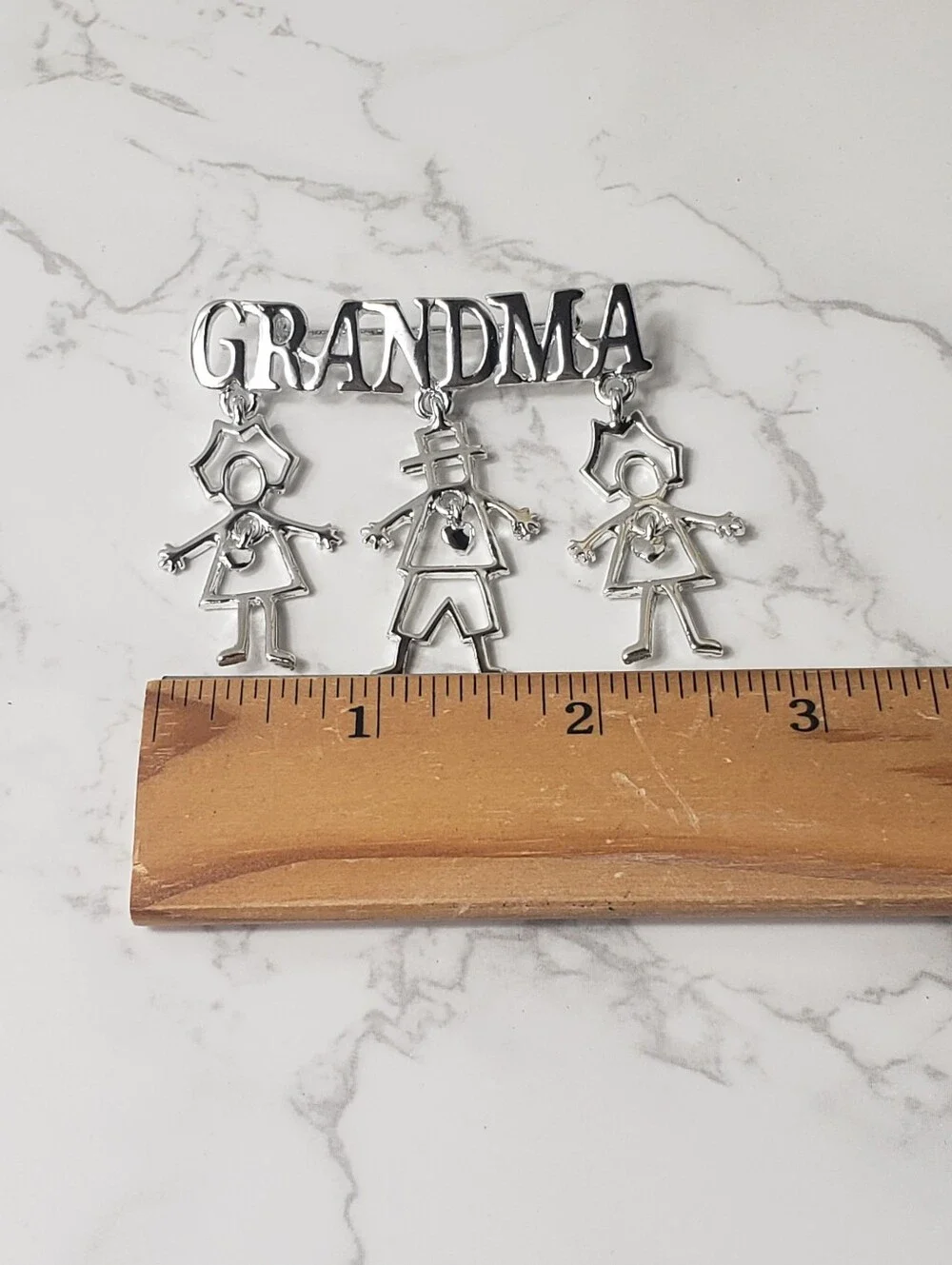 Vintage GRANDMA Silver-tone Dangling Brooch Pin